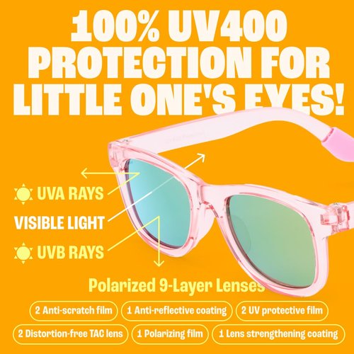 BABY SUNNIES Polarized Baby Sunglasses - Transparent Pink, 0-24 Months - UV400 Polarized Toddler Sunglasses - Adjustable Strap Infant Essentials - Unbreakable Flexible Baby Beach Essentials