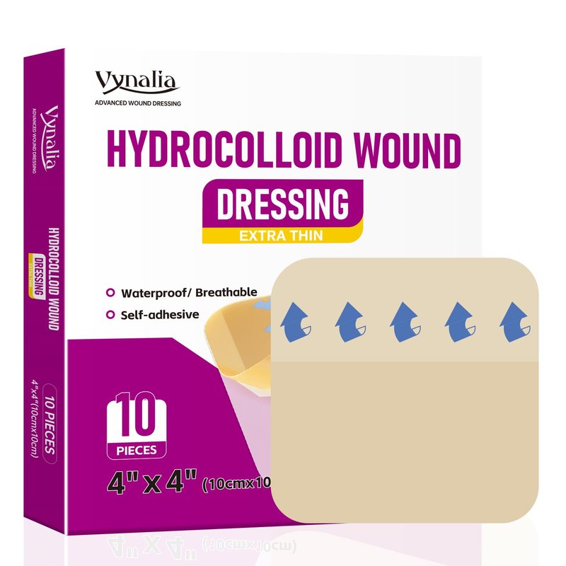 Vynalia Hydrocolloid Wound Dressing Extra Thin 4"x4" 10pcs/Box Large Patch Bandages with Self-Adhesive, Fast Healing for Bedsore, Burn, Acne Care for Wound Care