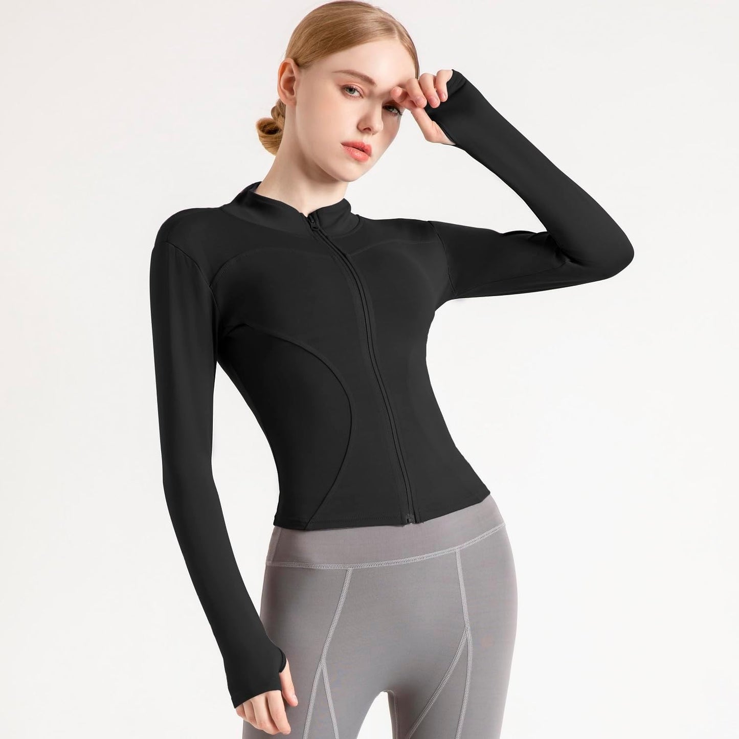 Skiennix Women's Lightweight Cropped Running Jacket - Slim Fit Athletic Top with Thumb Holes