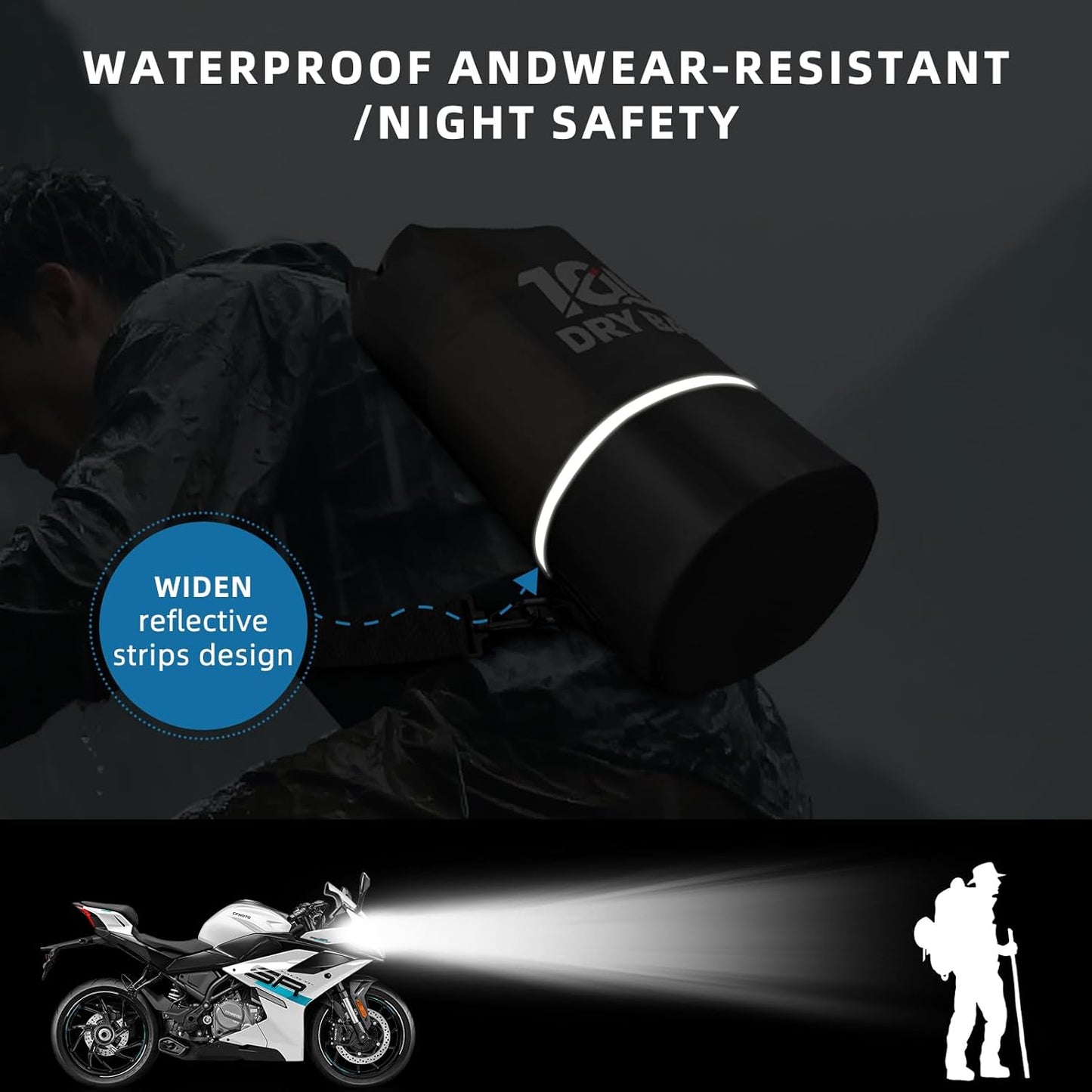 Skiennix Waterproof Dry Bag - 10L Lightweight Roll Top Backpack with Reflective Features & Phone Pouch