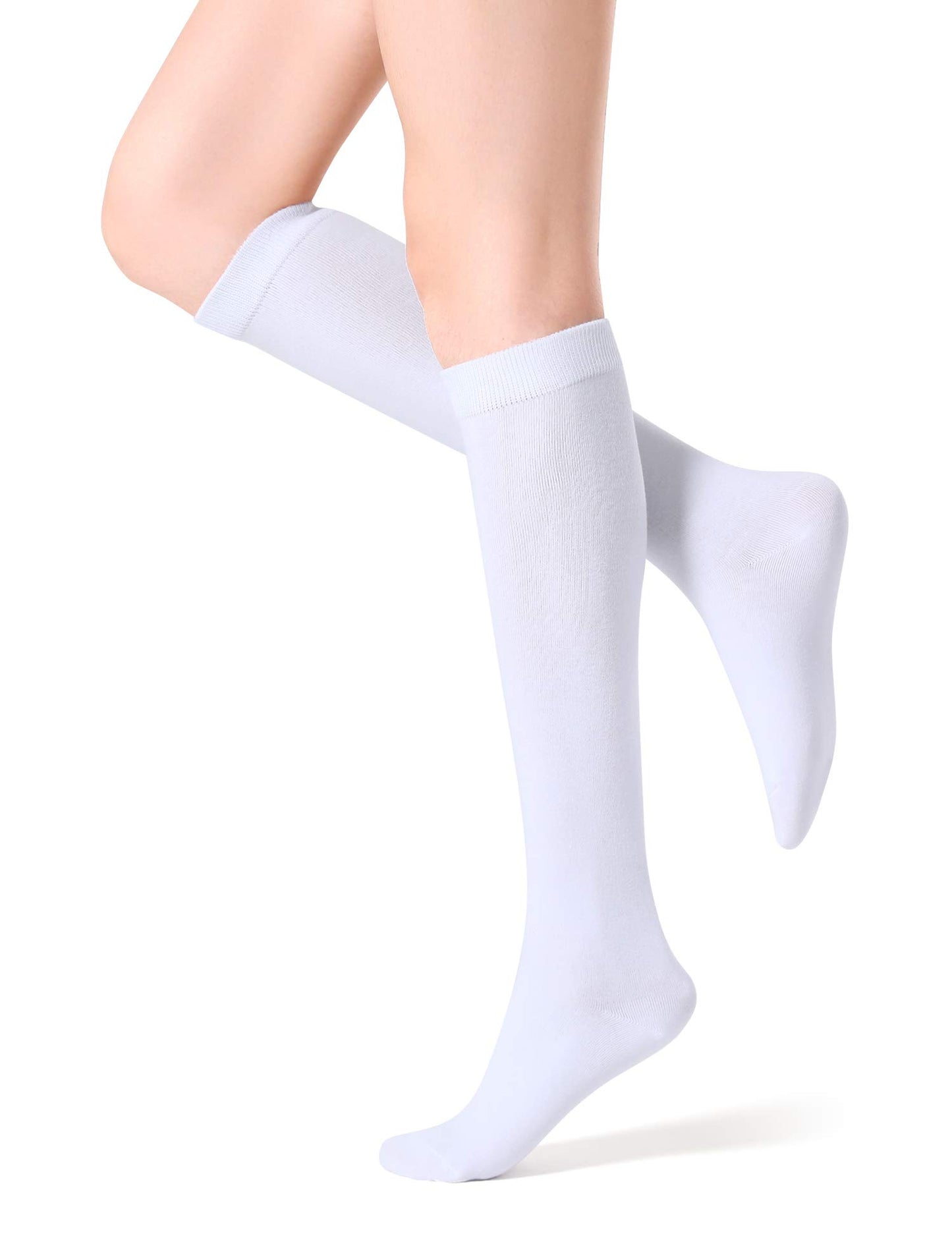 FITRELL 4 Pack Women's Knee High Socks Outdoor Sports Athletic Socks Casual Tube, White