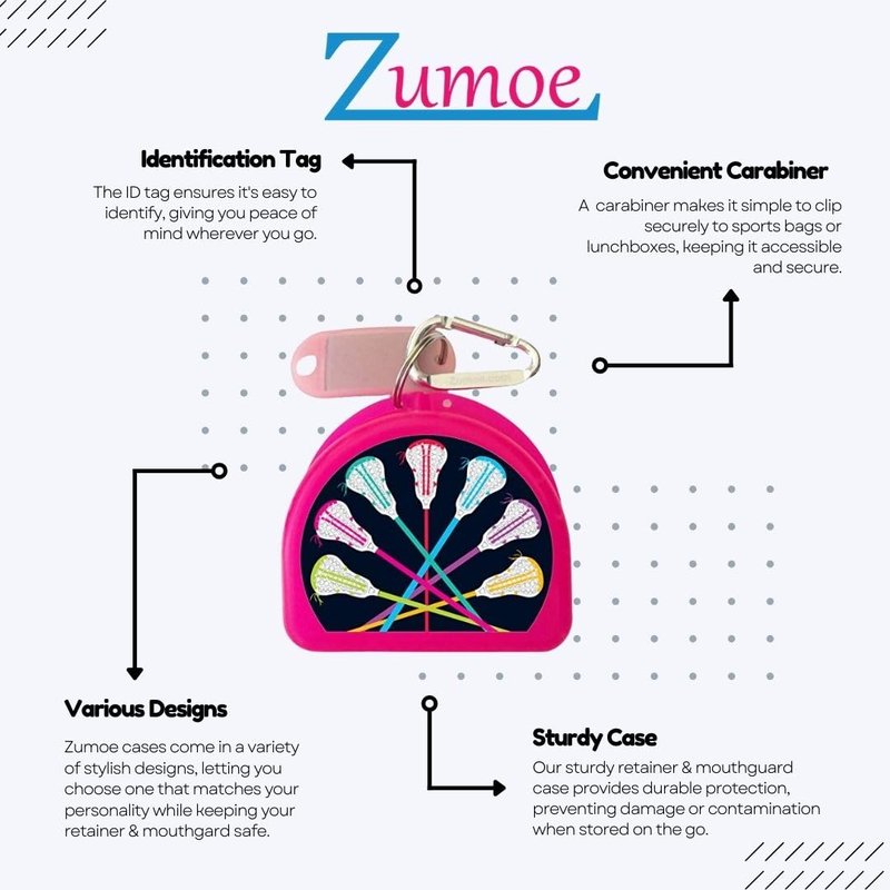 Zumoe Lacrosse Mouthguard Case Retainer Case - Lacrosse Sticks (Pink)