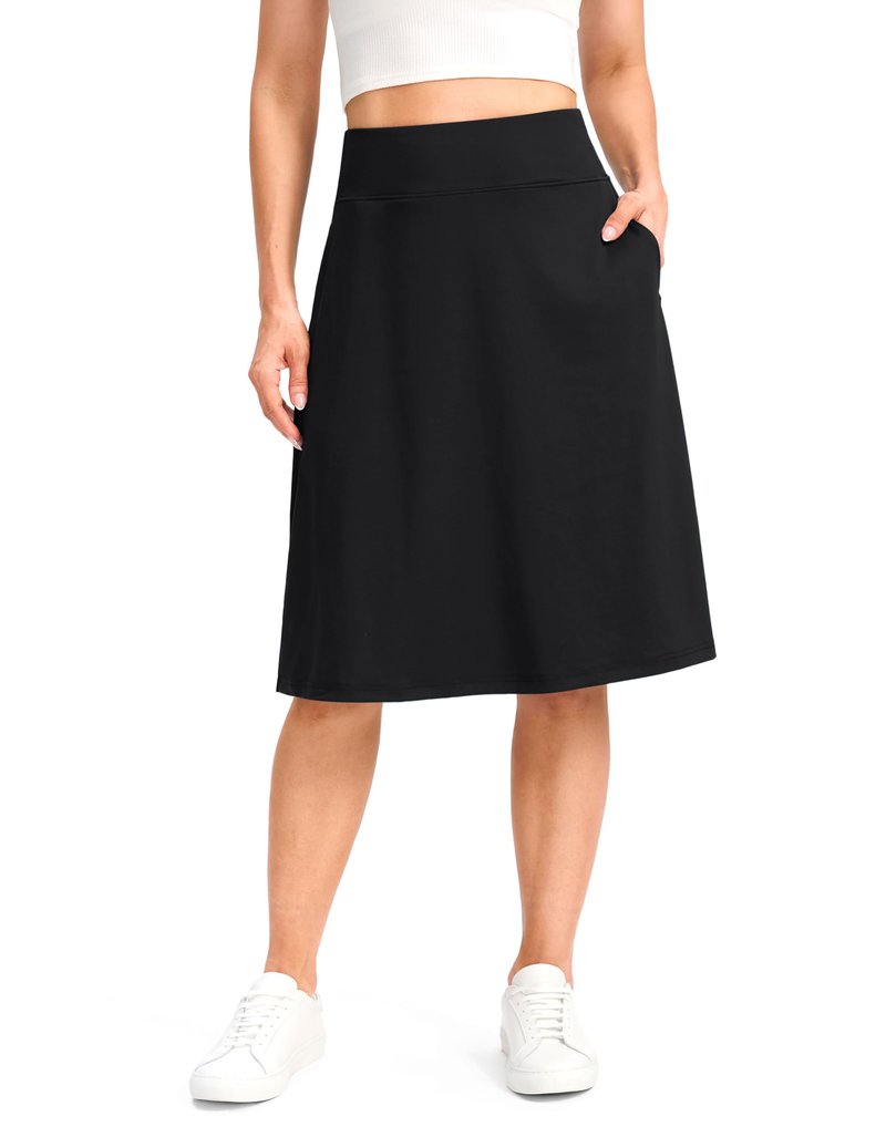 Viodia 25" Knee Length Long Skorts for Women with Pockets Dressy Casual Midi Skort Summer Travel Modest Skirts Black XL