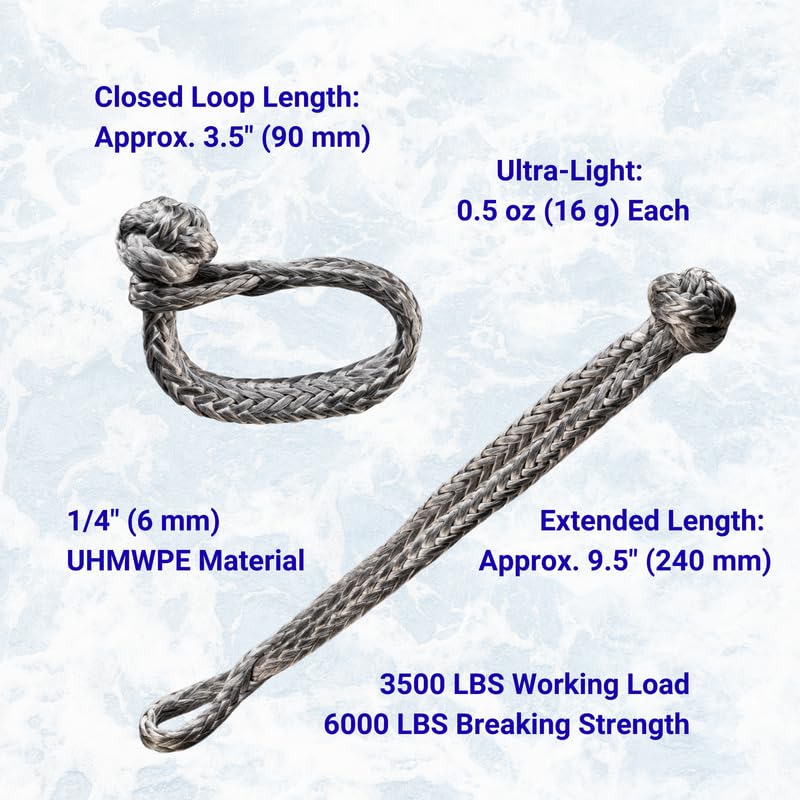 Soft Shackles Set of 2 - 3.5" UHMWPE for Sailboats & Marine Use