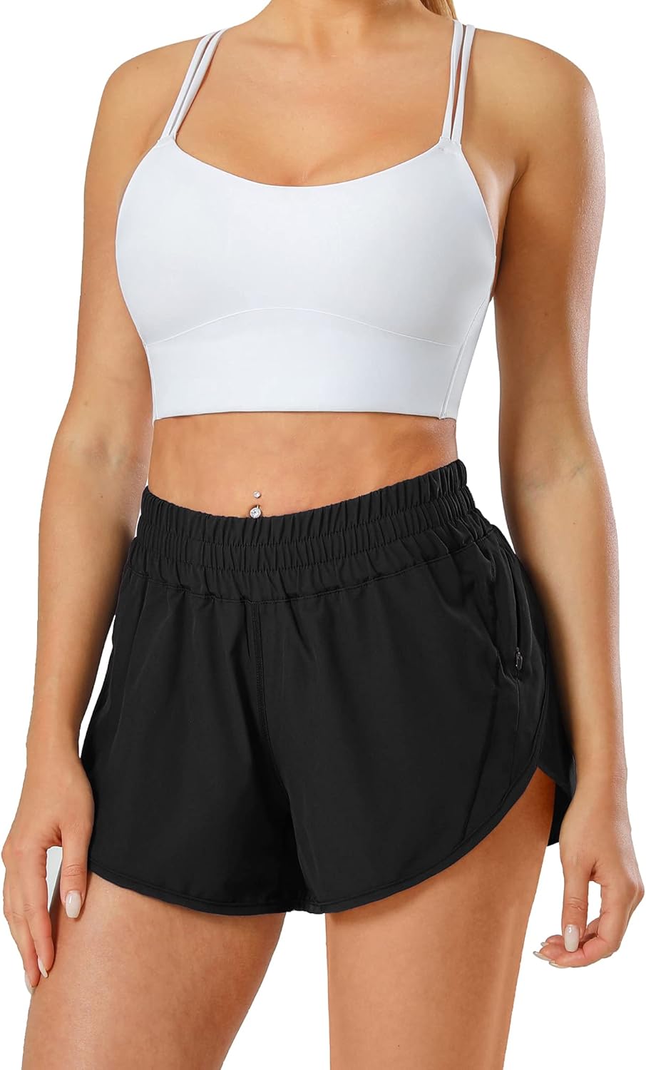 Aurefin Women's Athletic Shorts - Quick Dry Workout Running Shorts with Elastic & Zip Pockets