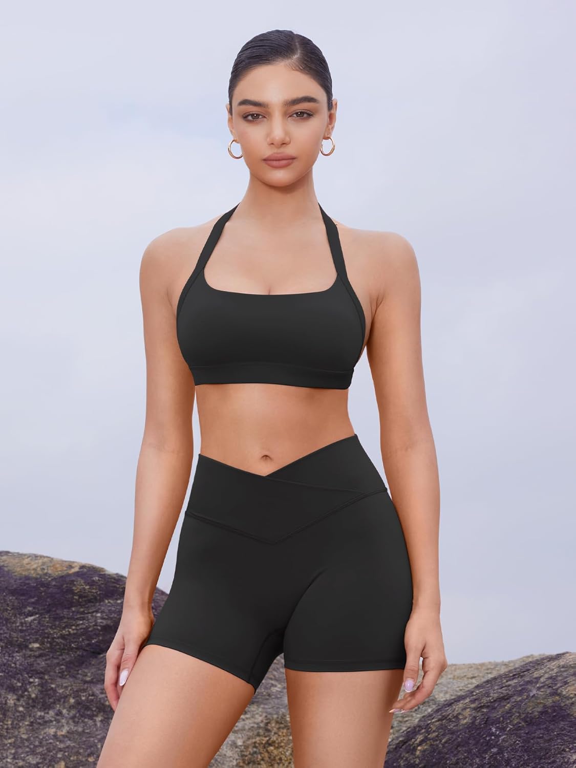 YEOREO Women's High Waisted Gym Workout Shorts - Tummy Control & Hidden Scrunch | 4.5" Booty Fit
