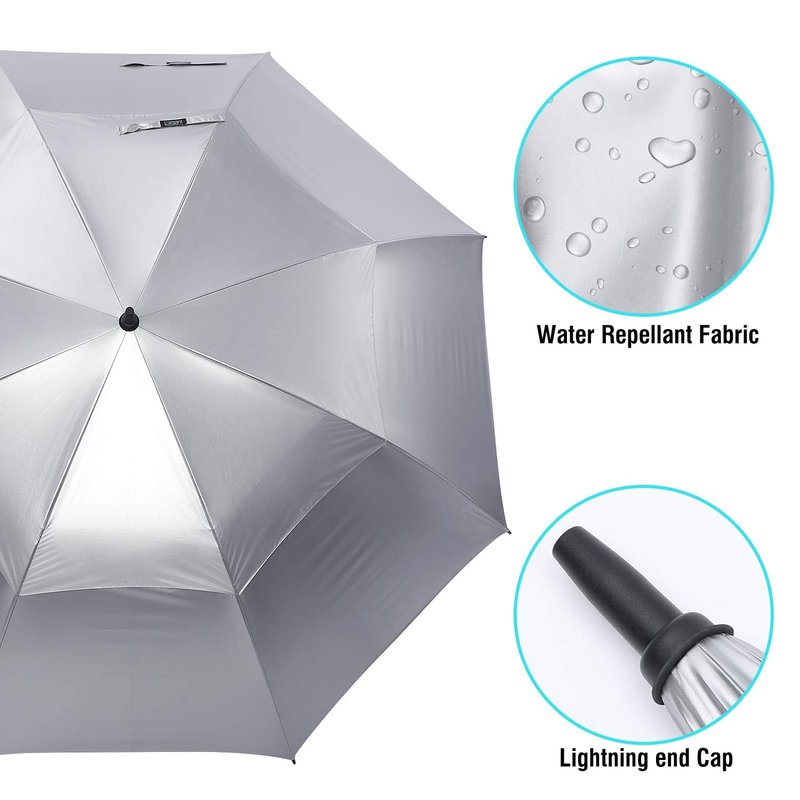 G4Free 72 Inch Huge Golf Umbrella UV Protection Auto Open Windproof Umbrella Oversized Extra Large Vented Double Canopy for Family (Silver/Black)