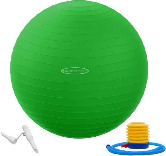 Fitvids Anti-Burst and Slip Resistant Exercise Ball Yoga Ball Fitness Ball Birthing Ball with Quick Pump, 2,000-Pound Capacity, Green, 26-inch, L