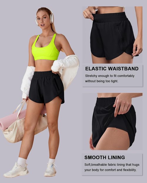 BMJL Women's Running Shorts - Elastic High Waisted with Pockets | 2.5" Quick Dry Athletic Shorts