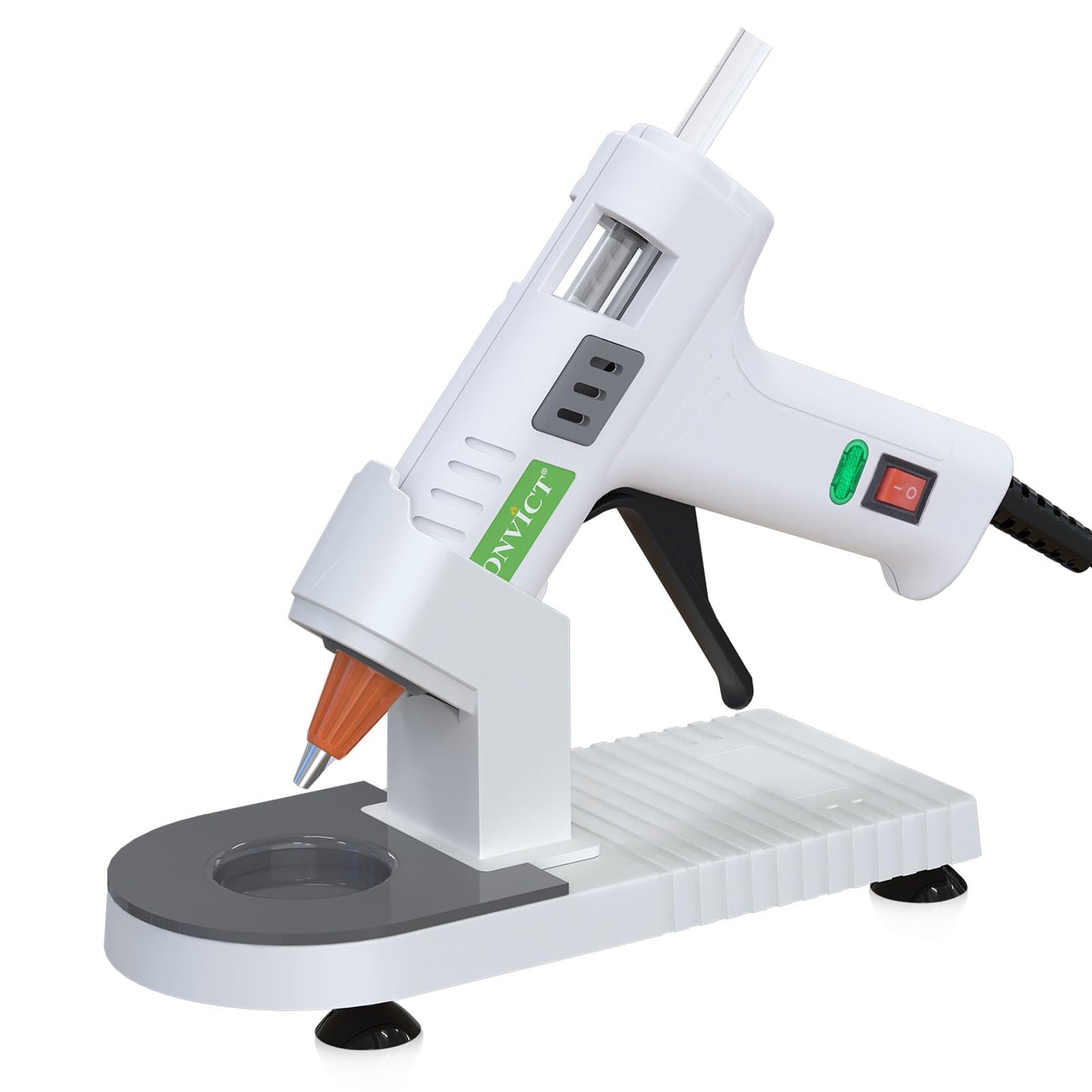 MONVICT Glue Gun Stand for Most Mini Glue Guns, Hot Glue Holder with Non-Stick Silicone Mat, Suction Cups, Helpful Tool for Make Your DIY, Crafts, Home School Project Well Bars Orderly (NOT Full Size)