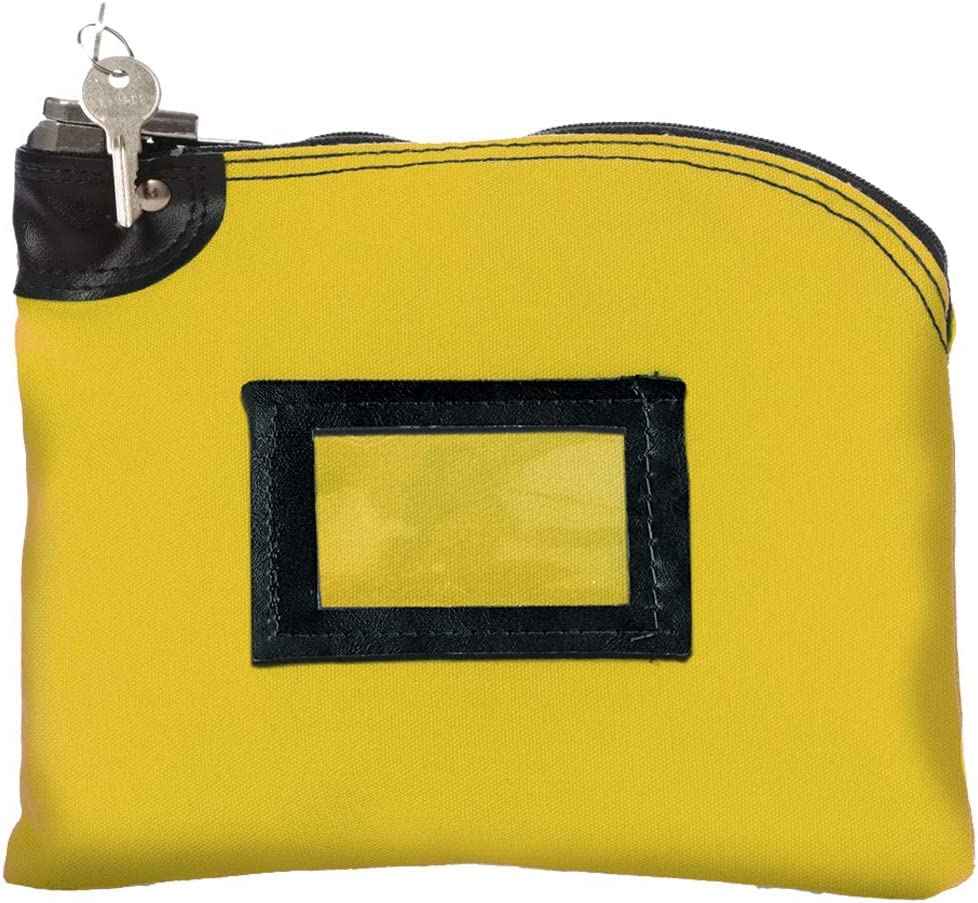 BankSupplies Locking Cash Bag | 10” W x 8” H | Heavy Duty Nylon Curved Zipper | Yellow | Metal Pop-Up Lock | 2 Keys Included | Black-Framed Cardholder | Canvas Bank Bags