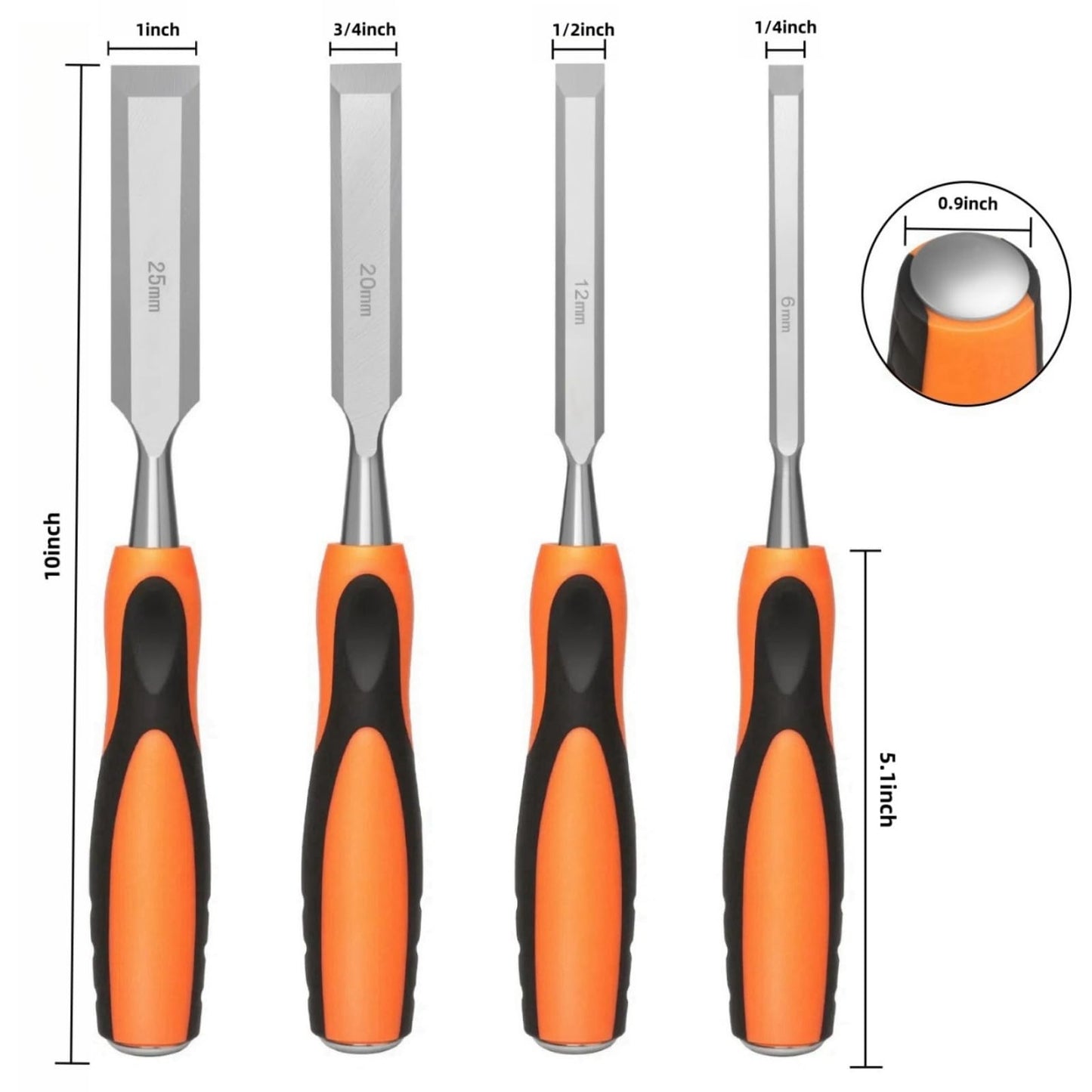 4 Piece Wood Chisel Sets Woodworking Tools Set, Wood Chisels for Woodworking with Steel Hammer End, Wood Tools Chisel Set Woodworking with Ergonomic Plastic Handle