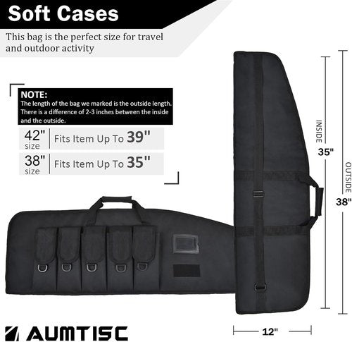 AUMTISC Tactical Soft Gun Case, Rifle Carrying Range Bag with 5 Pouches and Adjustable Shoulder Sling, 38/42 Inch