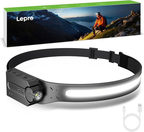 Lepro Headlamp - Super Bright Rechargeable LED Headlight with 230° Wide Beam & Motion Sensor | Waterproof, 5 Modes