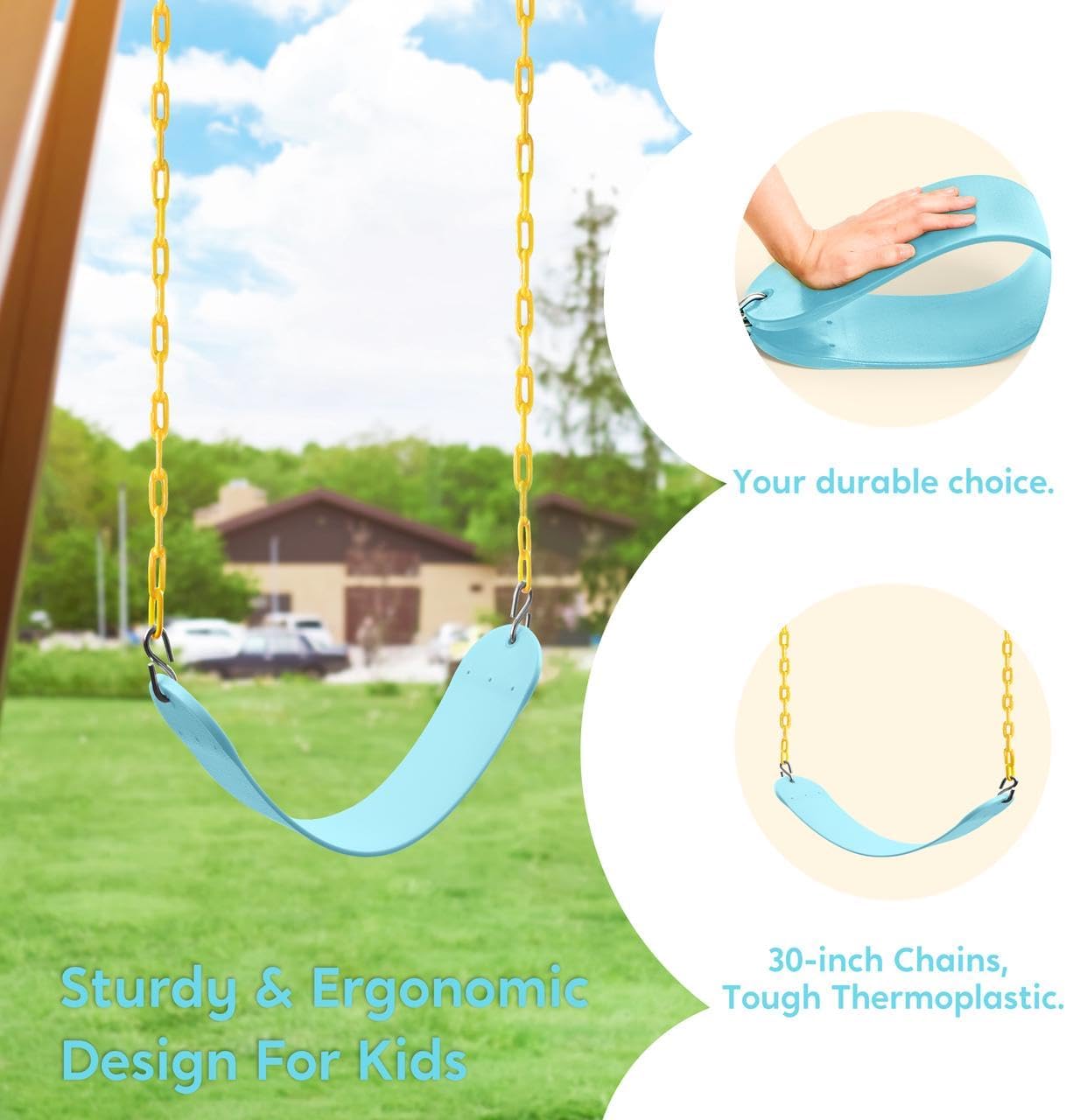 TURFEE Outdoor Swing Set Replacement Kit - Heavy Duty Chains & 1 Seat - Kids' Playground Accessory (Blue)