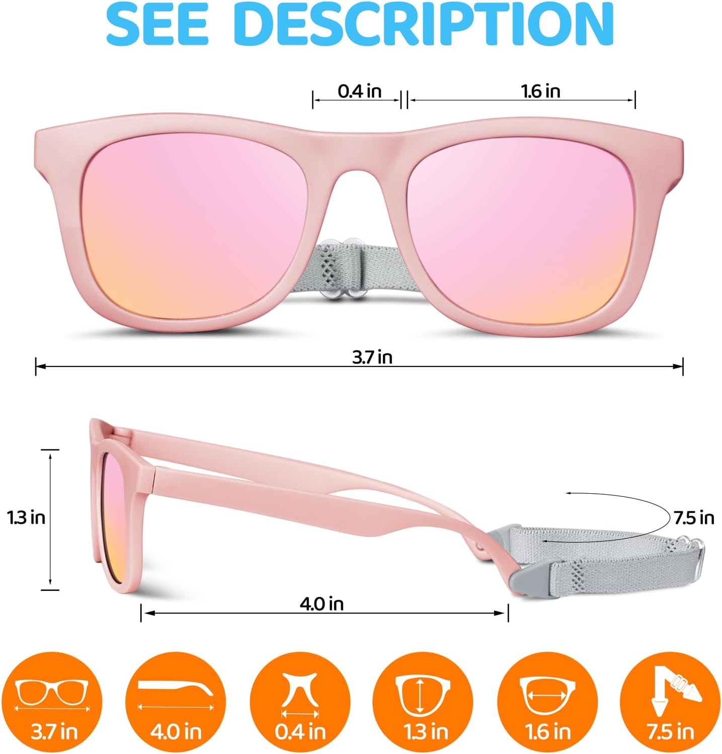 RIVBOS Baby Sunglasses - UV400 Polarized Protection for Toddlers & Infants (0-24 Months)