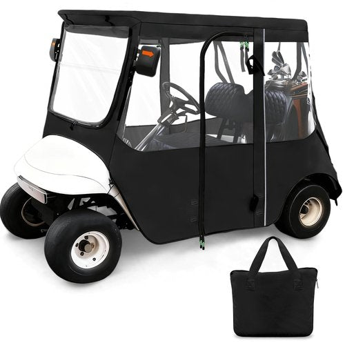 Cartalia Golf Cart Driving Enclosure 2 Passenger for EZGO TXT/RXV, Rain Drivable Cover Golf Cart 2 Seater 4 Sided Roll Up Clear Windows, Durable Zippers Open Side Mirrors - Black (Black)