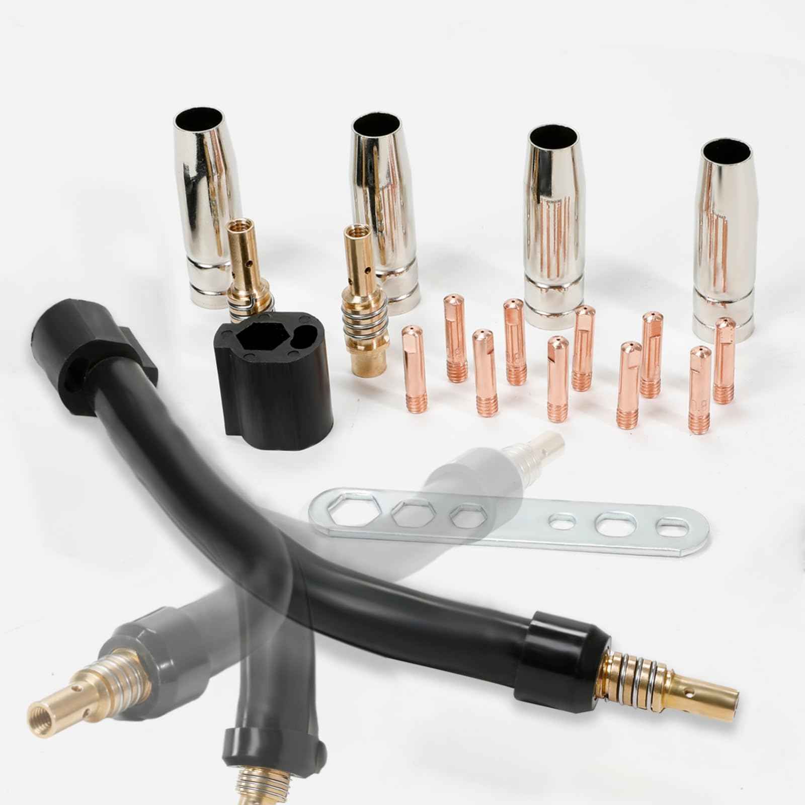 Flexible Mig Welding Neck, 360 Flexible Mig Extension, 030 Inch 0.8mm M6 Nozzle Holder Diffuser&Guard&Torch Neck for MB15 15AK Flexible Mig Gun Extension