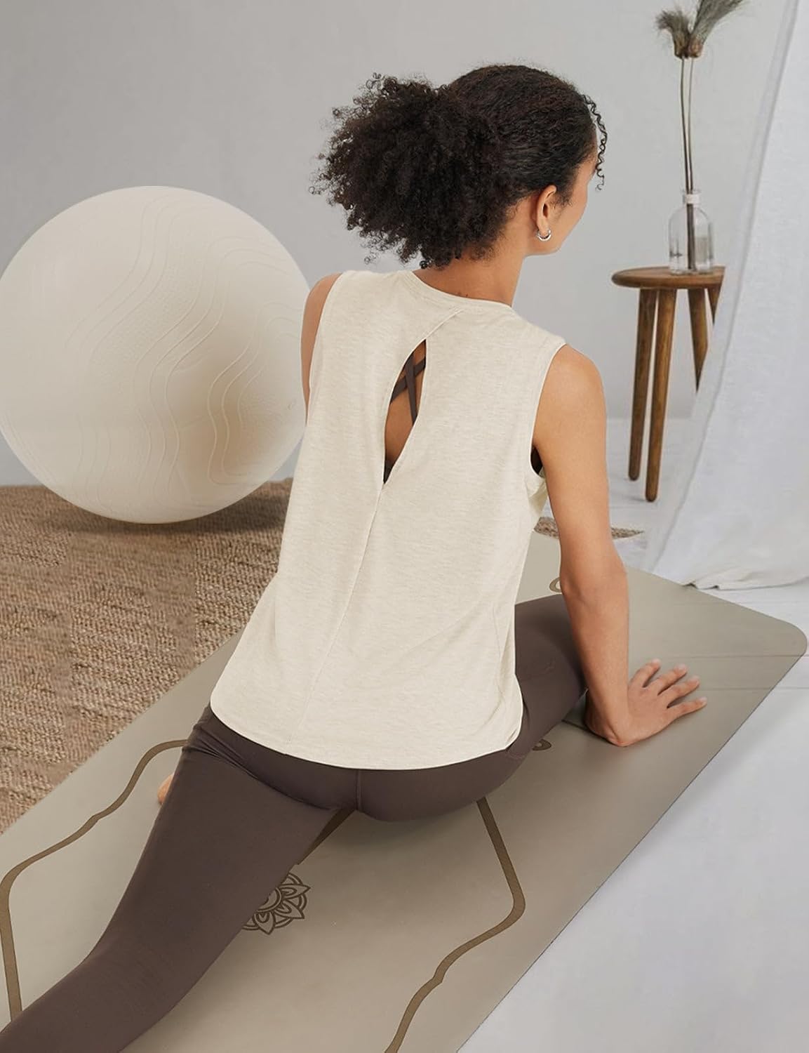 Baleaf Women's High Neck Open Back Yoga Tank Top - Loose Fit Athletic Gym Shirt