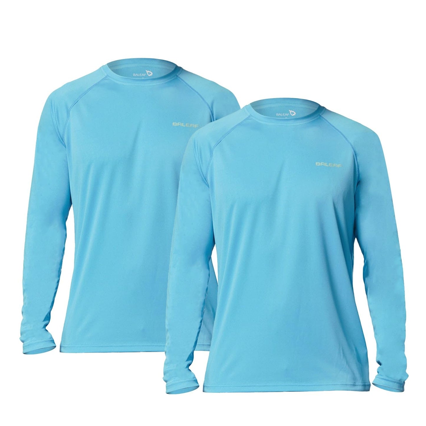 baleaf Mens UPF 50+ Sun Protection Shirts Long Sleeve Rash Guard, Quick Dry 4-Way Stretch for Fishing Swimming Surfing 2 Pack-Blue 2XL