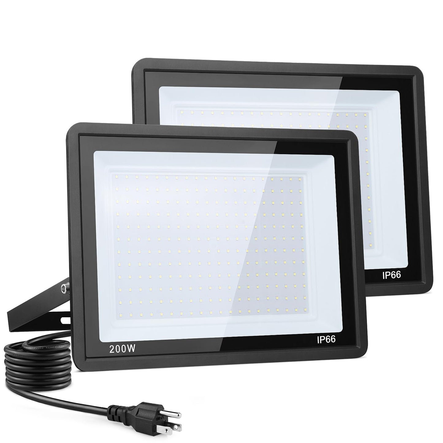 200W LED Flood Light Outdoor, 2Pack 20000LM Super Bright, IP66 Waterproof Outside Work Lights, 6500K Daylight White Security Lights