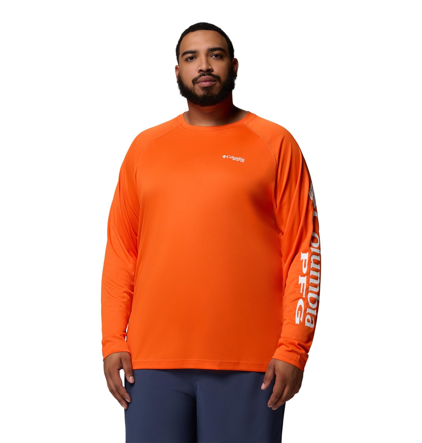 Columbia Men's PFG Terminal Tackle Long Sleeve Fishing Shirt, Spark Orange/White Logo, 2X Tall
