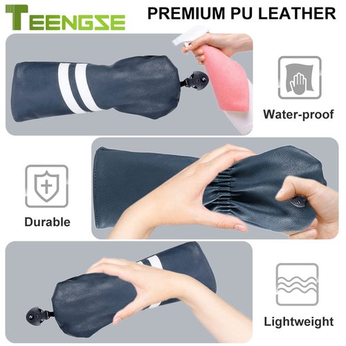 TEENGSE 3PCS Golf Club HeadCovers Set, PU Leather Golf Iron Cover for Fairway Driver Woods Hybrid Golf Accessory for Club Protection Classic Stripes Cover