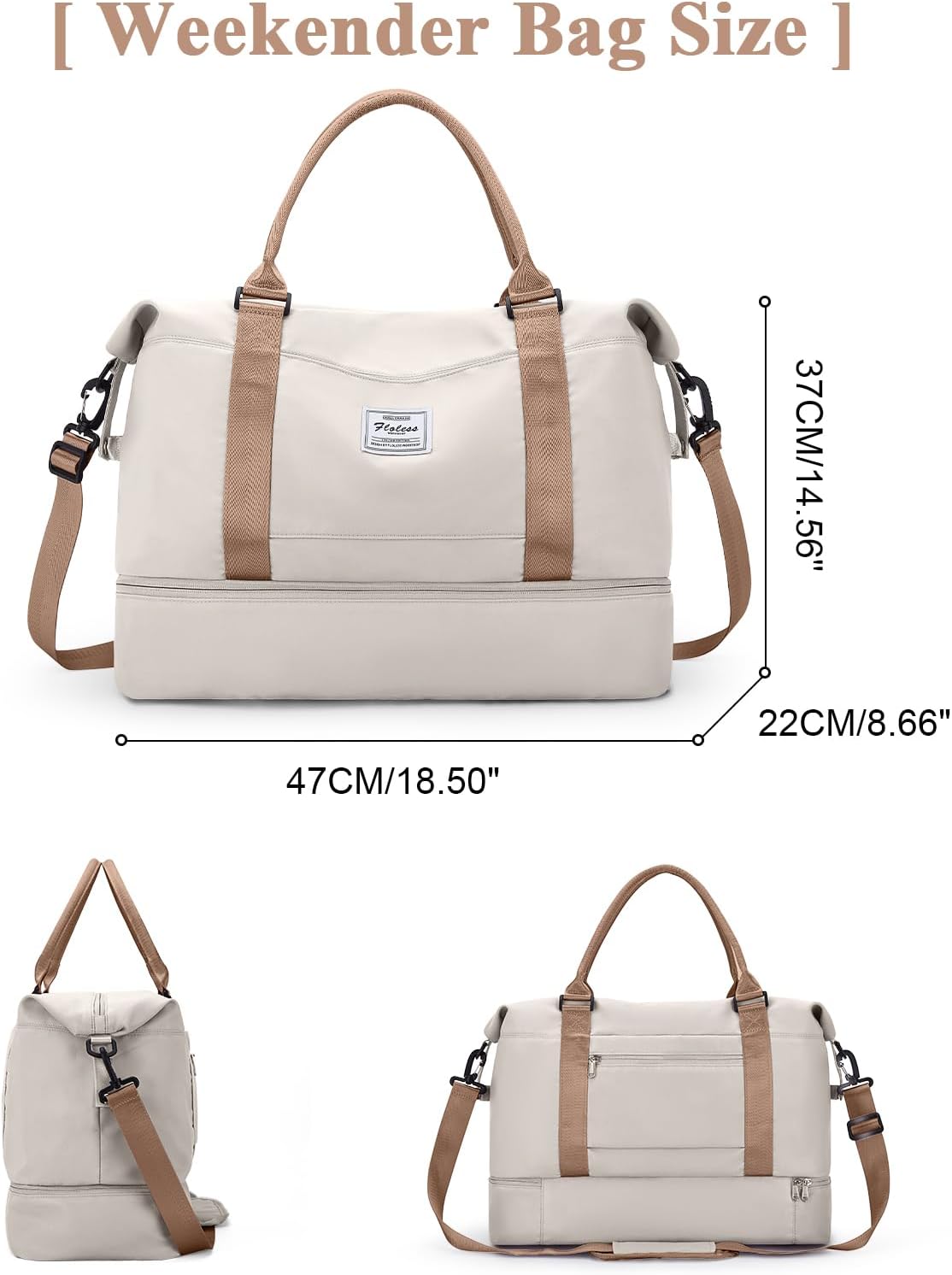 Skiennix Travel Duffel Bag - Shoes Compartment | Stylish Overnight Weekender for Women, 18x14x8