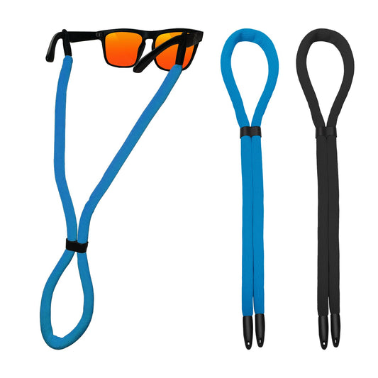 Favanty Sunglasses Floating Strap for Swimming Test hanging Anti-slip Glasses Strap for Men Women Kids,Surf Eye Glasses Holders Around Neck,Swim loupes strap Eyeglasses Lanyard 2PCS(BLK/BU)