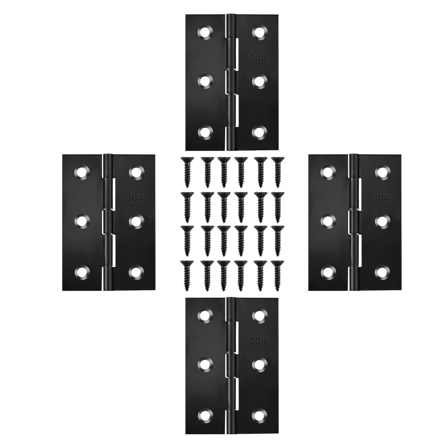 Black Door Hinges, 3 Inch Black Hinges for Furniture Door Window Case Lid and Wooden Box Chest, Pack of 4 with 24 Screws