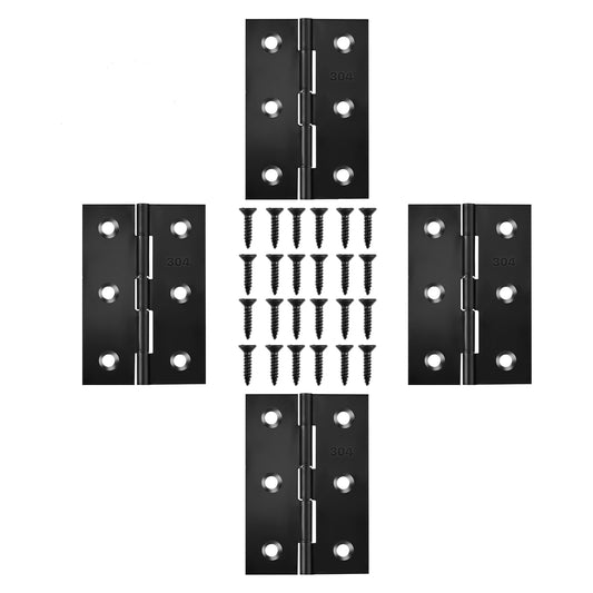 Black Door Hinges, 3 Inch Black Hinges for Furniture Door Window Case Lid and Wooden Box Chest, Pack of 4 with 24 Screws