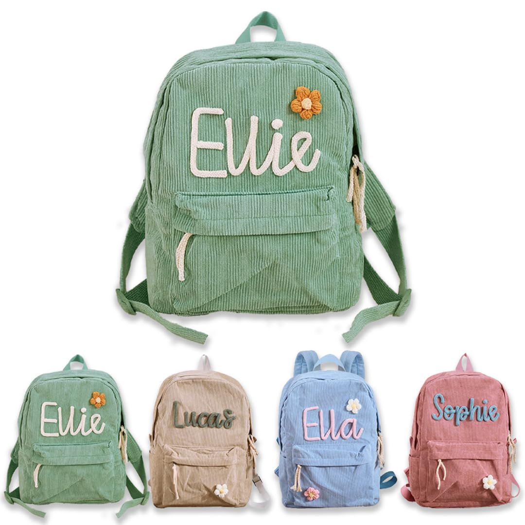 Goo Up Personalized Backpack with Name, Custom Corduroy Backpack with Cotton Rope Woven, Back to School Bag, Monogram Book Bag, Christmas, Birthday