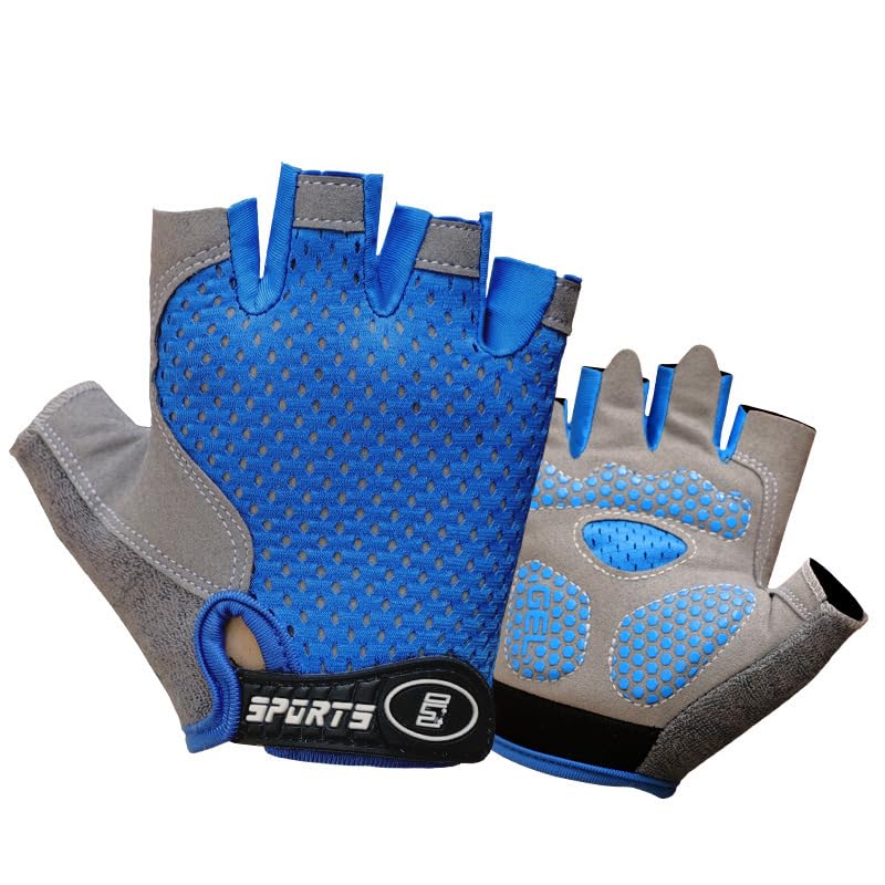 Kids Cycling Gloves - Breathable Mesh Gel Biking Mitts - Blue, M (3-8 Yrs)