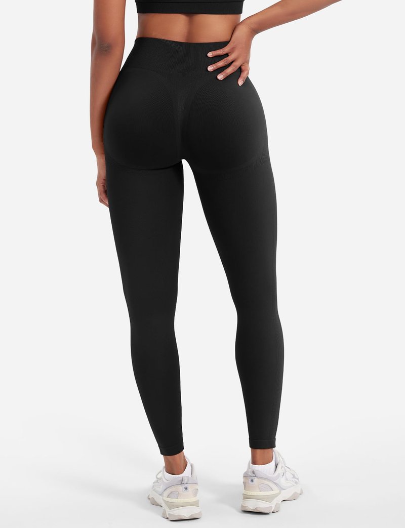 YEOREO Seamless Workout Leggings for Women Butt Lifting Hidden Scrunch Leggings High Waisted Gym Yoga Lilliean Impact Pants Black
