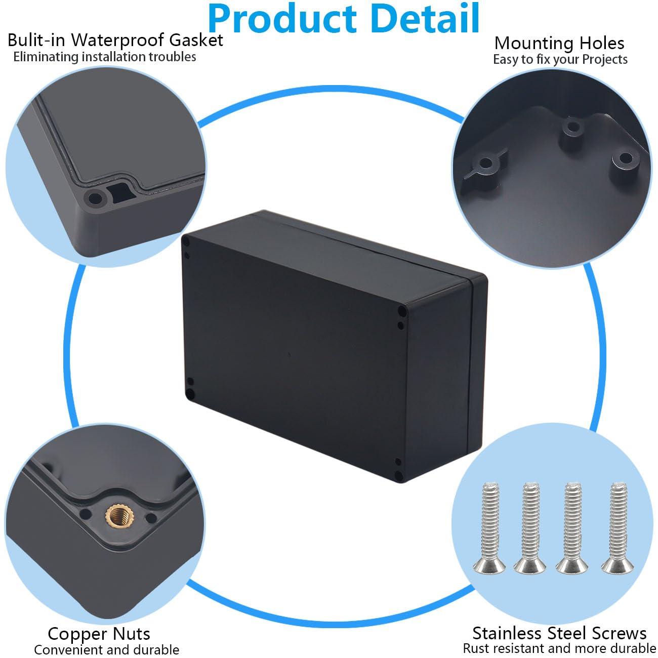 Otdorpatio Project Box ABS Black Electrical Boxes IP67 Outdoor Waterproof box Electronic Junction Box Power Enclosure with Cable Glands for DIY Project 7.9 x 4.7 x 3 inch (200x120x75mm)