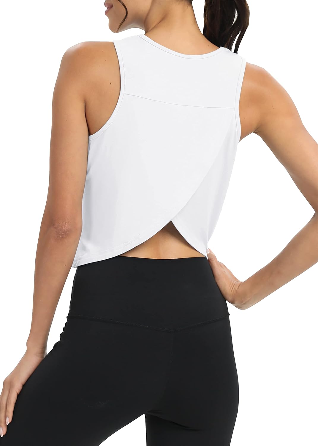 Mippo Workout Tops for Women - Cropped Open Back Sleeveless Athletic Tank | Loose Fit Yoga Shirt