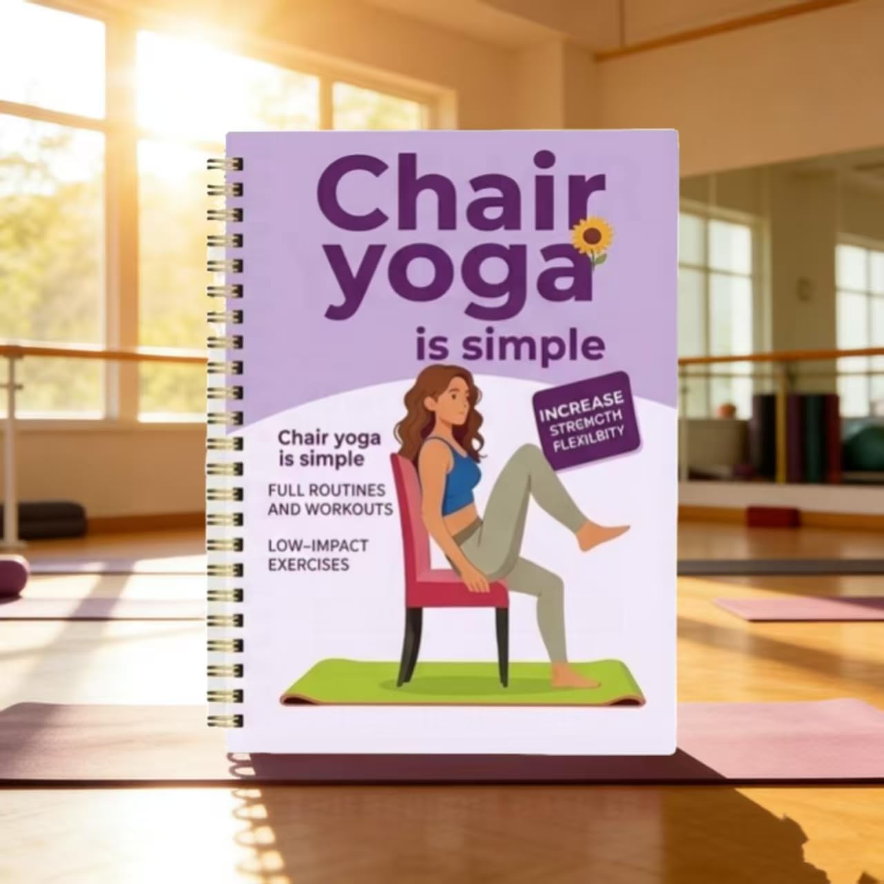 Skiennix 30-Day Chair Yoga Guide Book - 60 Workouts for Weight Loss & Flexibility | Spiral Bound, 5.5x8.3 Inch, Deep Purple