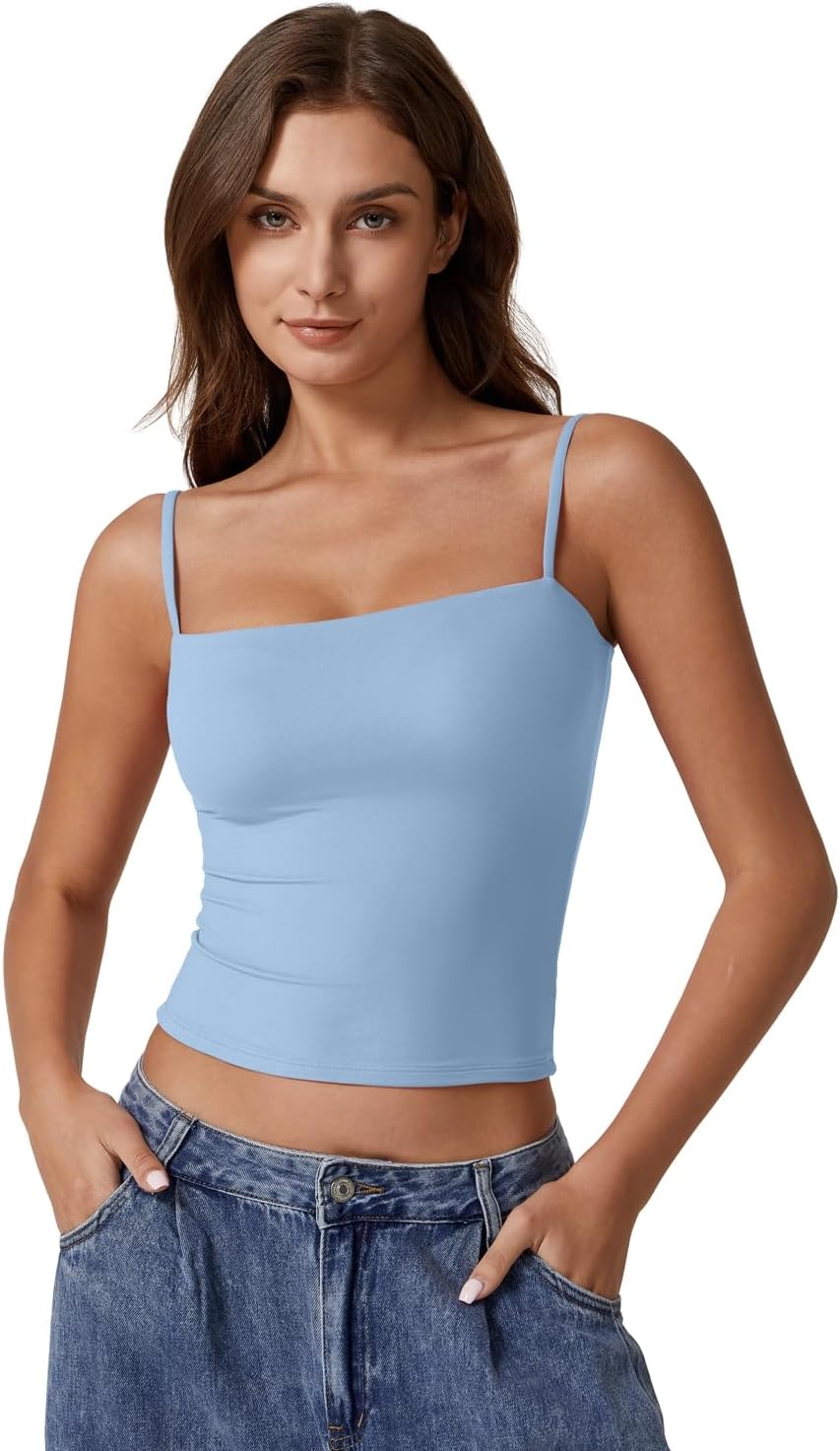 QINSEN Women's Adjustable Spaghetti Strap Tank Top - Double Lined Sleeveless Camisole