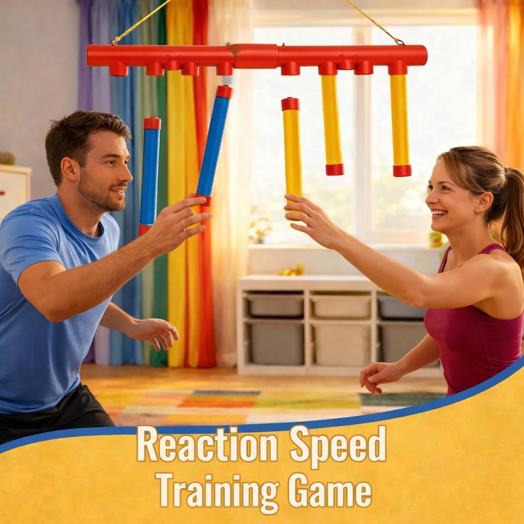 Reflex Sticks Falling Game, 2026 Reflex Drop Sticks Challenge Toy, Hand-Eye Coordination & Reaction Training Game with 3 Speed Modes for Adults (Blue & Red)