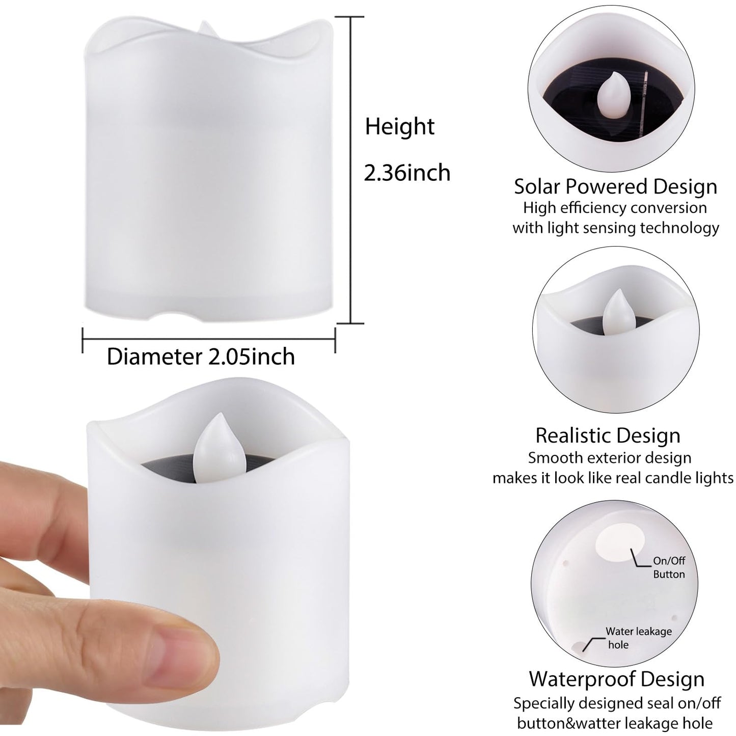 Solar Candles Outdoor Waterproof, 4pcs Rechargeable Dusk to Dawn Little Votive Candles, Flameless Flickering Solar Tea Lights for Patio Yard Deck Pathway Window Outdoor Lantern Decor(Warm Amber)