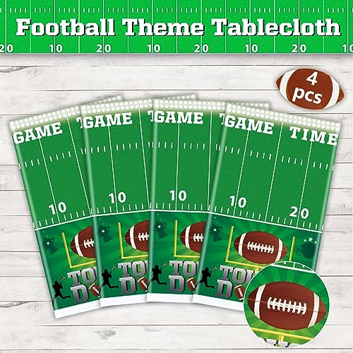 Football Tablecloths - 4 Pack Touchdown Party Covers, 86 x 51 Inch