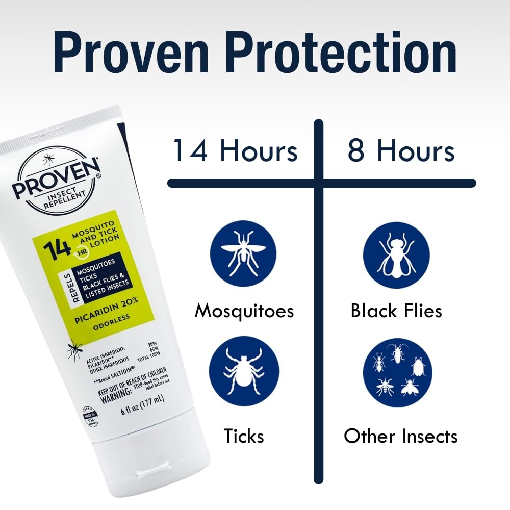 Proven Insect Repellent Lotion, Keep Mosquitoes, Ticks and Flies Off, DEET Alternative Repellent, Up to 14-Hour Protection, Great for Outdoor Camping and Hiking, 6 Ounce, Odorless Lotion