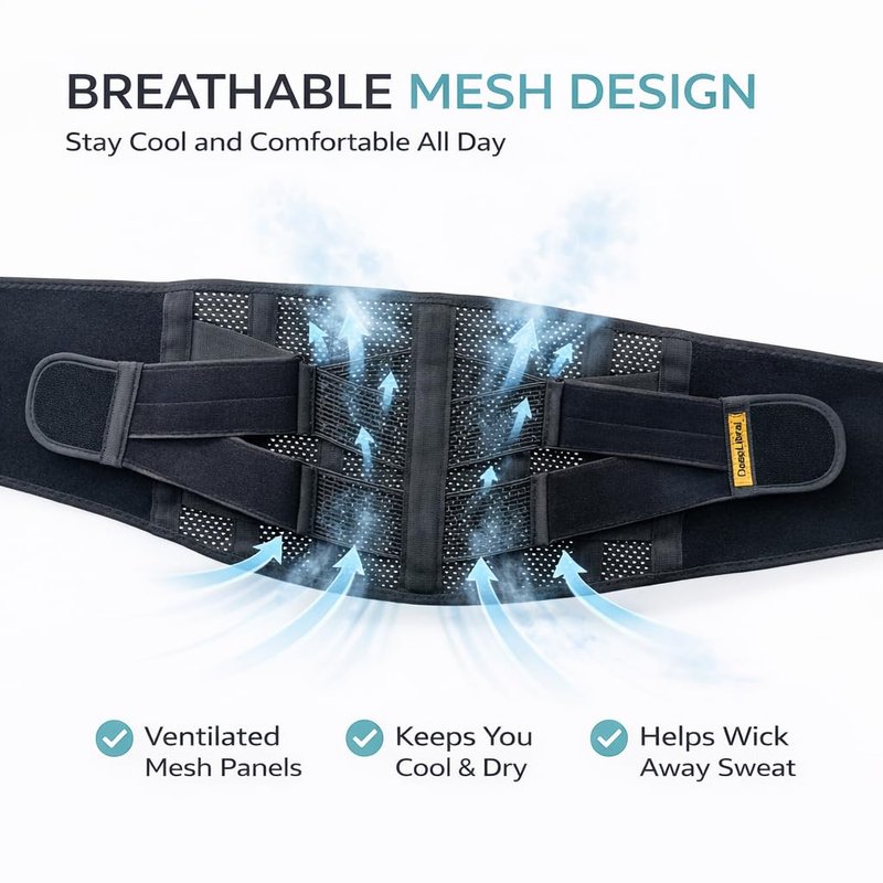 Adjustable Back Brace for Lower Back Pain for Women and Men - Breathable & Comfortable Lower Back Brace Belt for Sciatica, Scoliosis, Herniated Disc - Lightweight Lumbar Support Belt for Work, Driving & Walking, etc., Black.