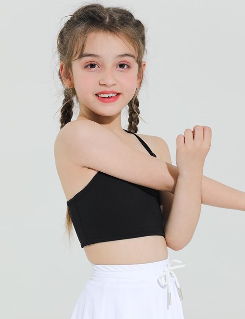 Hvididan Black Sports Bra Girls - Size 10-12 Spaghetti Strap Y Back Training Bras Racerback Yoga Bralette Comfort Crop Top