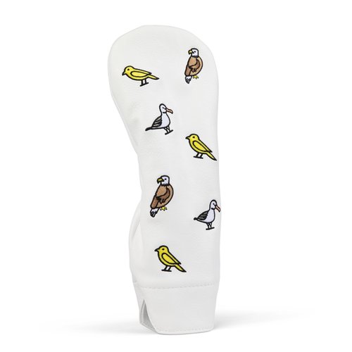 E9 Golf Fore The Birds Golf Head Cover - Synthetic Leather Golf Head Covers with Soft Fur Lining - Golf Club Covers with Unique V Shape Design Opening - Fairway, White