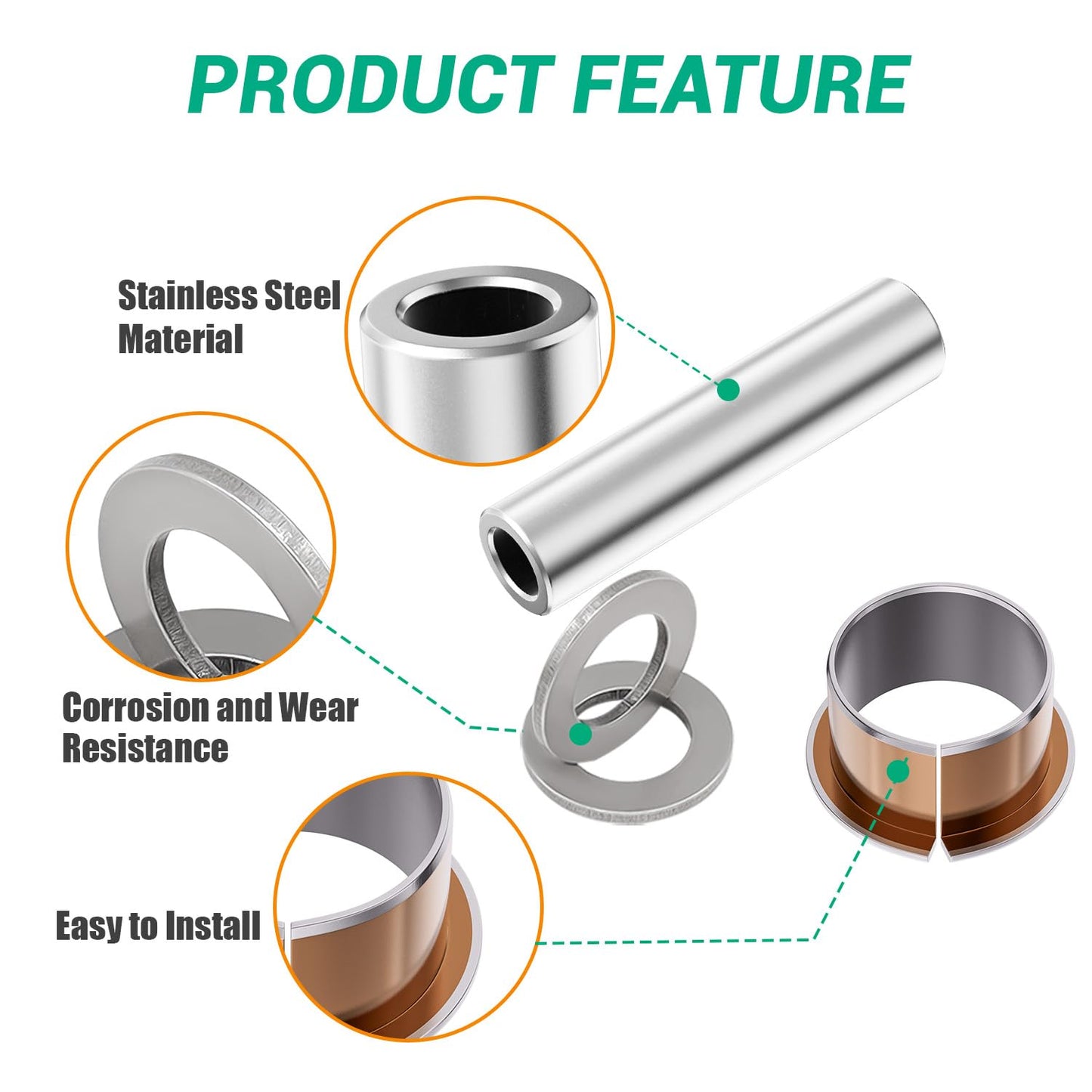 FIXHAWK Golf Cart Spindle King Pin Tube Bushing Repair Kit with Claw Copper Sleeve, Fits 2001-UP EZGO TXT/PDS Golf Cart. Replace OEM #70648-G01, 70749G01, 70745G01