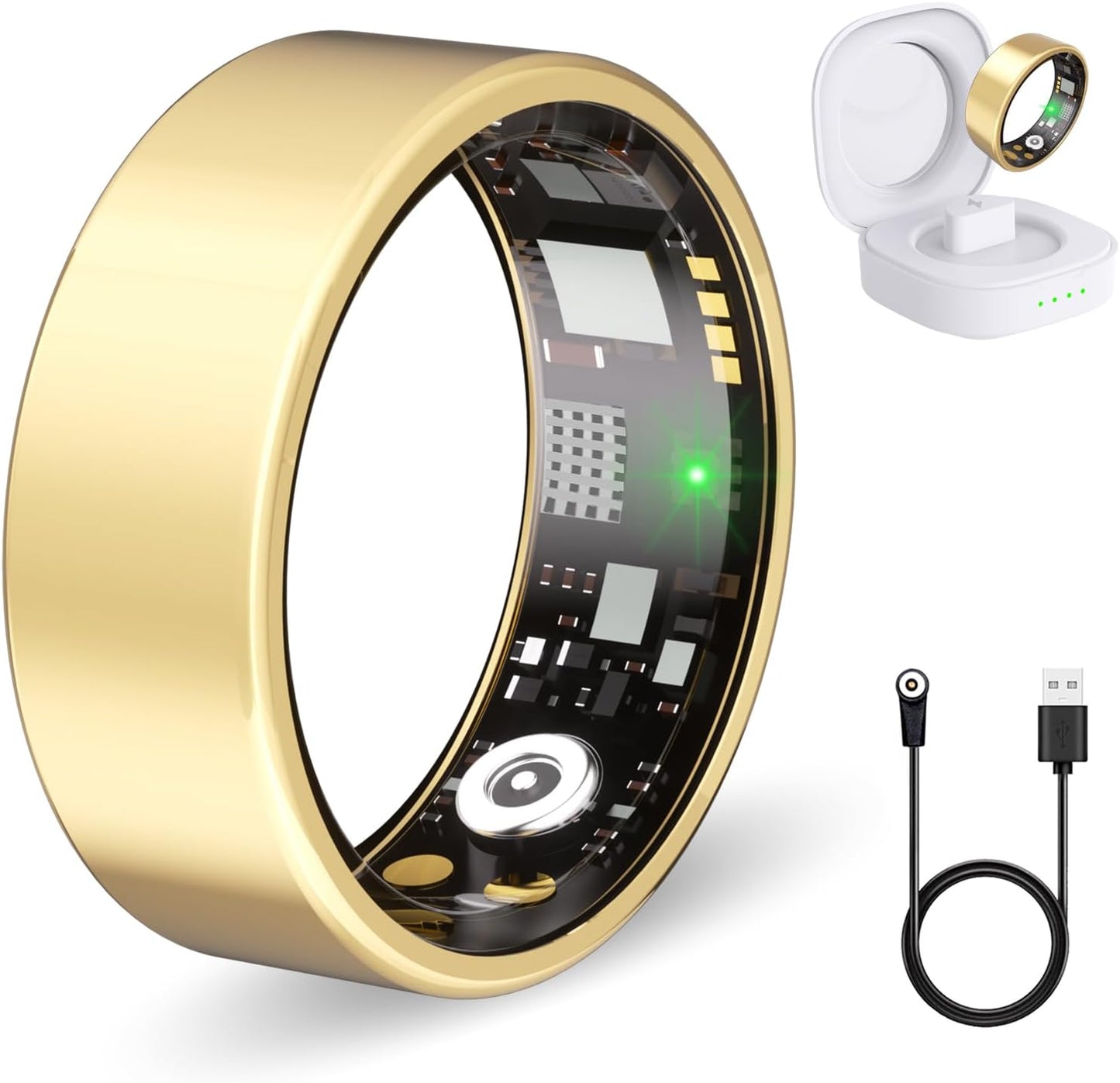 Skiennix Smart Health Ring - Fitness Tracker with Heart Rate, Blood Oxygen & Sleep Monitoring | IP68 Waterproof (Gold, Size 8)