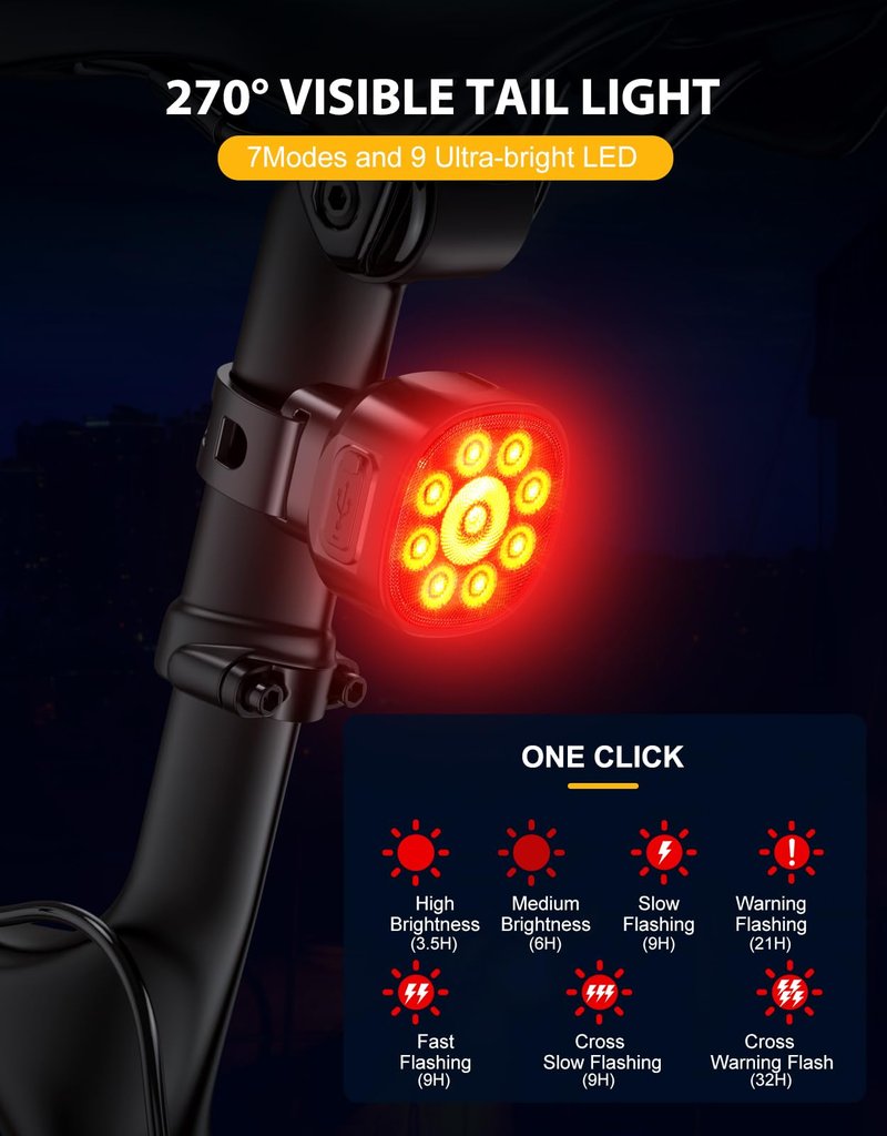Zewdov 1000 Lumens Super Bright Bike Lights for Night Riding, 8+7 Modes Sturdy Aluminum Alloy Bicycle Lights Front and Rear, IP65 Waterproof & Rechargeable 9 LED Bike Headlight for Cycling Electronic