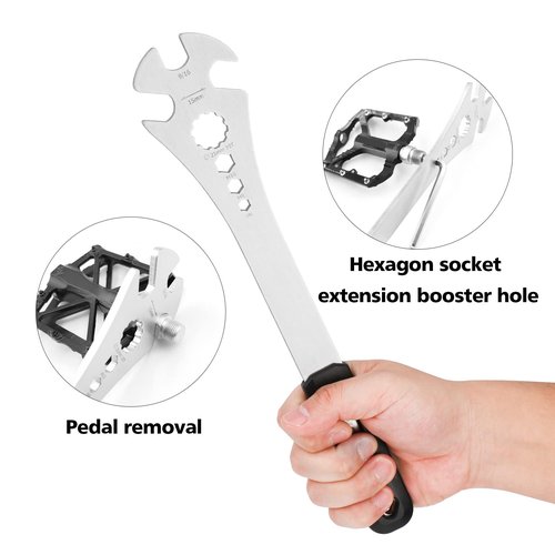 Oumers Bike Pedal Wrench, Bicycle Pedal Removal Spanner with Extra Long Handle, Multi-use 15mm,9/16 Pedal Removal Tool and 10mm/8mm/6mm Hexagon Hole