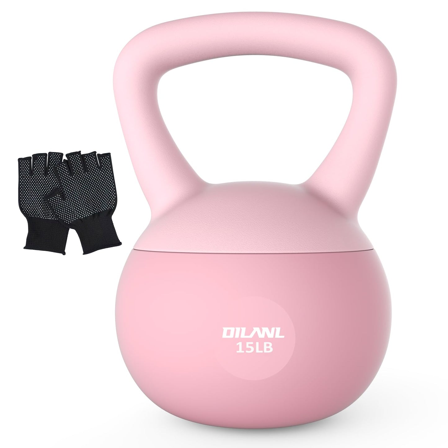Soft Kettlebell, Safe Strength Training Kettle bell, Cushioned Impact-Resistant Base and Anti-Slip Grip Weight, Kettlebells Set for Home Workouts and Men/Women/ Beginners,With Non-slip Gloves (Pink, 15 LB)